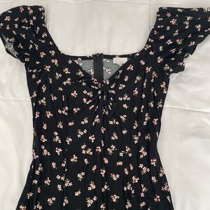 Floral Black Dress with Pink Accents